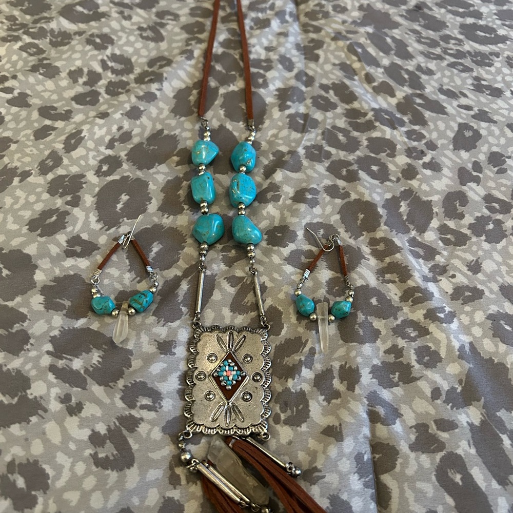 Turquoise and Silver Necklace and Earring Set